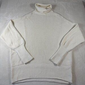Free People Ivory Turtleneck Sweater XS Cotton Acrylic Blend Ribbed Knit Oversiz
